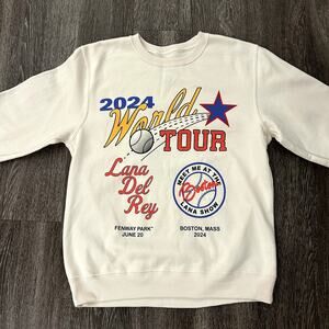Lana Del Rey 2024 World Tour Sweatshirt Cream Graphic Pullover Fenway Boston EUC